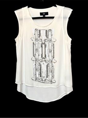 Mossimo Supply Co. White Sleeveless Blouse with Silver Sequin Panel Sz S